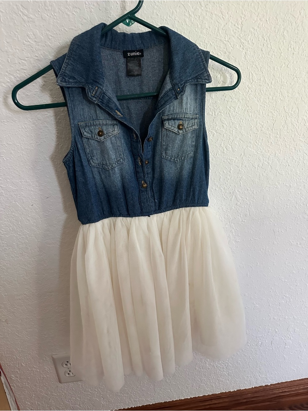 Zunie Blue Denim Bodice Cream Tulle Skirt Dress
